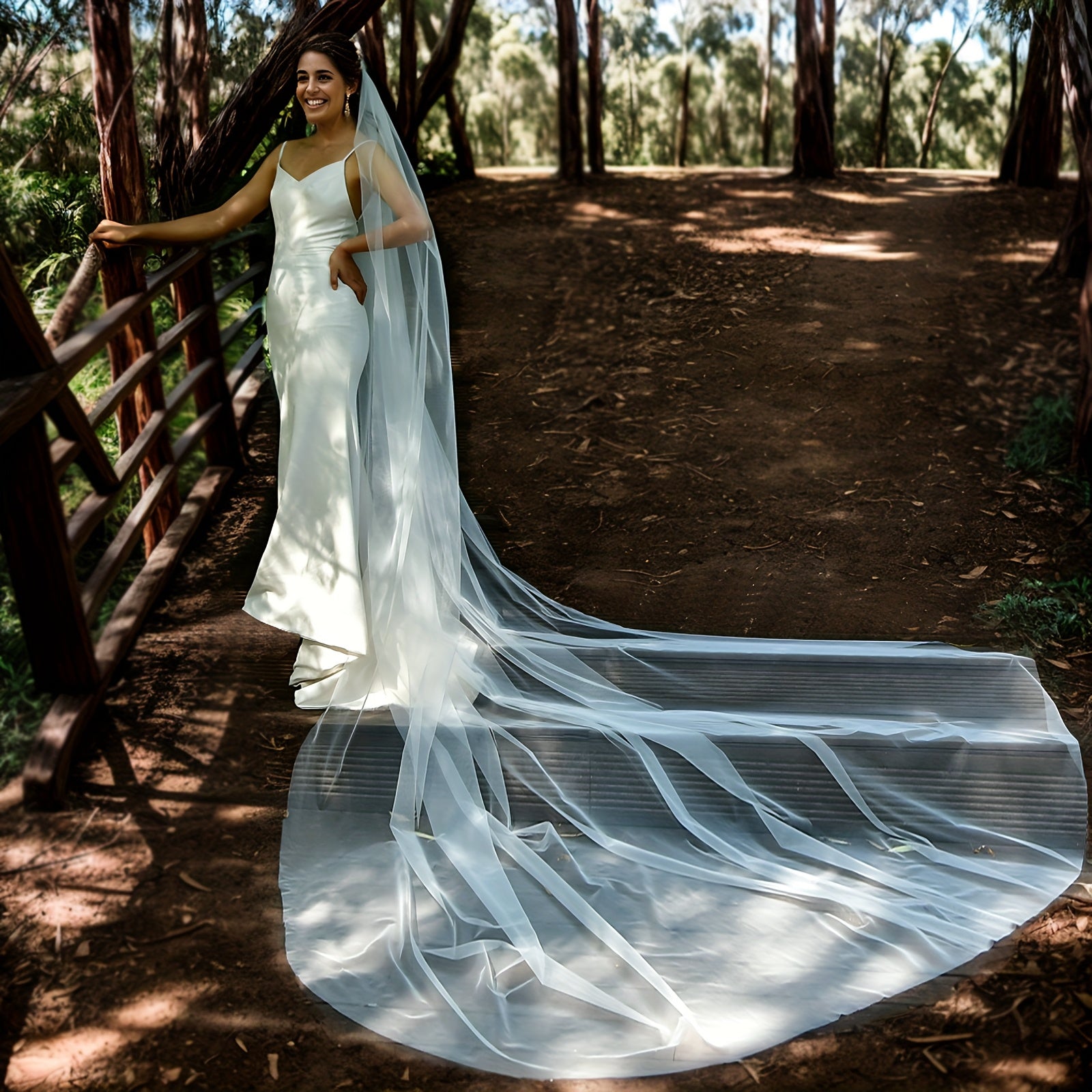 Long Train Bridal Veil with Comb Soft Tulle Wedding Accessory