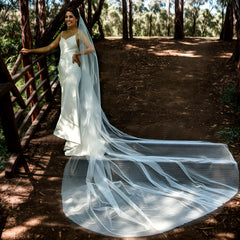 Long Train Bridal Veil with Comb Soft Tulle Wedding Accessory