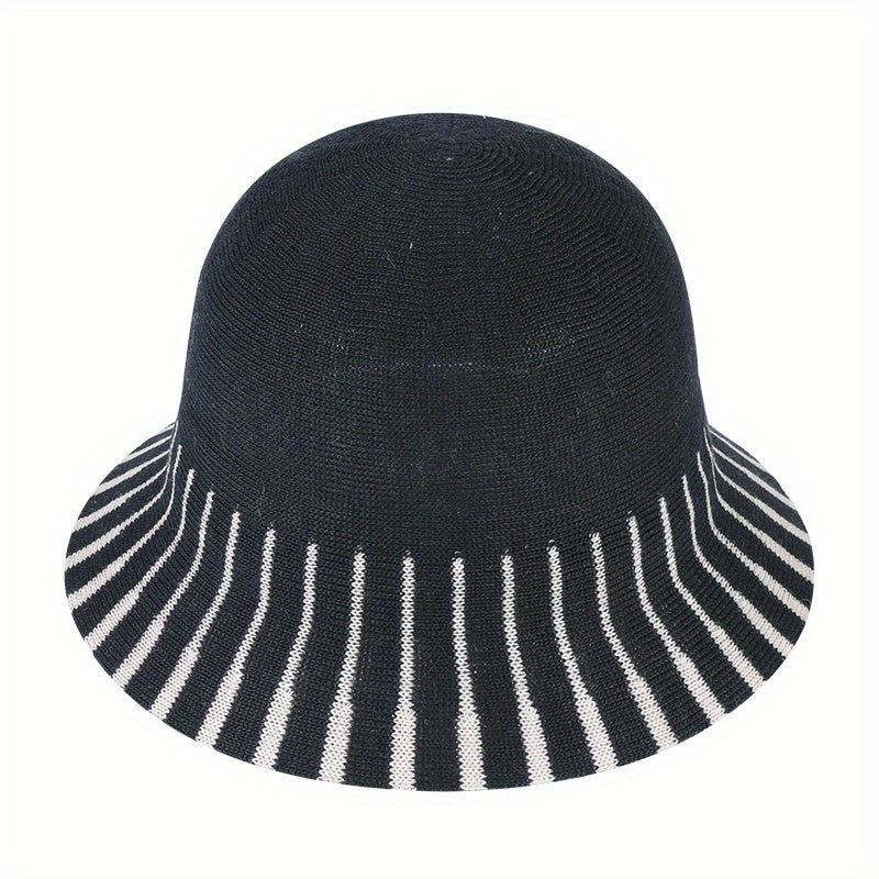 Stripe Jacquard Bucket Hat Sunscreen Summer Sun Hat Women's Casual Cloche Hats