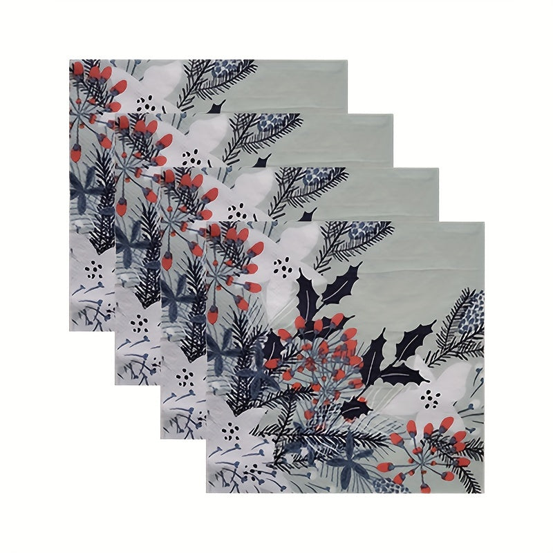 20pcs Green Floral Pattern Party Napkins - Party Decoration Supplies