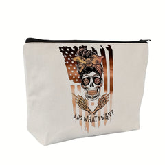 Halloween Makeup Bag Skull & Flag Pattern Travel Pouch Toiletry Bag