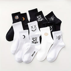 10 Pairs Cartoon Print Socks Comfy & Funny Mid Tube Women's Stockings