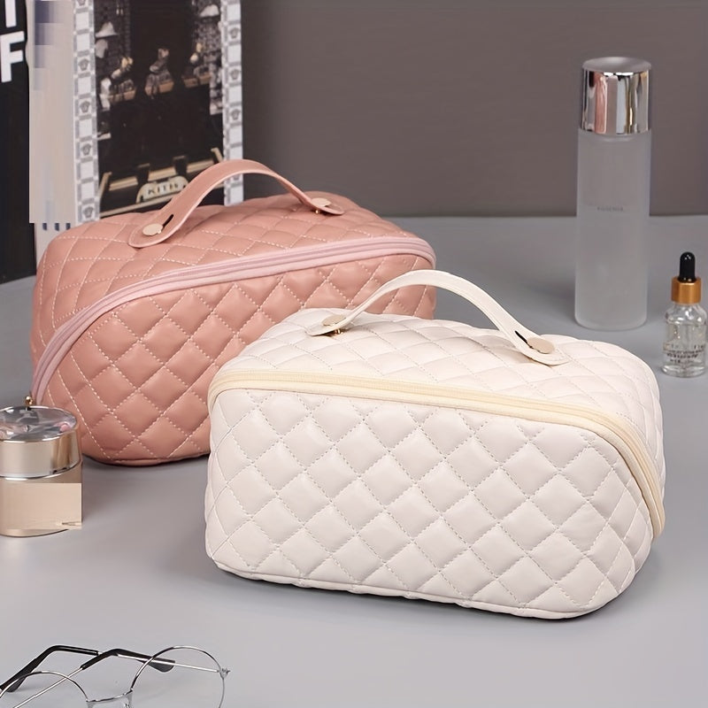 Large Capacity Waterproof PU Leather Cosmetic Bag with Divider and Handle