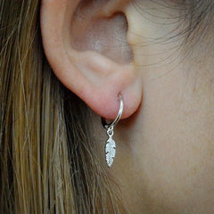 Silver Plated Feather Hoop Earrings for Women