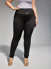  Casual Leggings Solid Lace Panel High Stretch Leggings