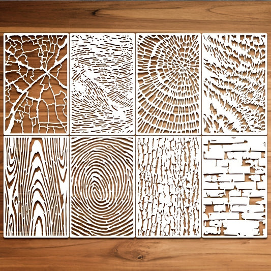 8pcs Abstract Texture Stencils For Painting Wood Grain Crackle Marble Bricks