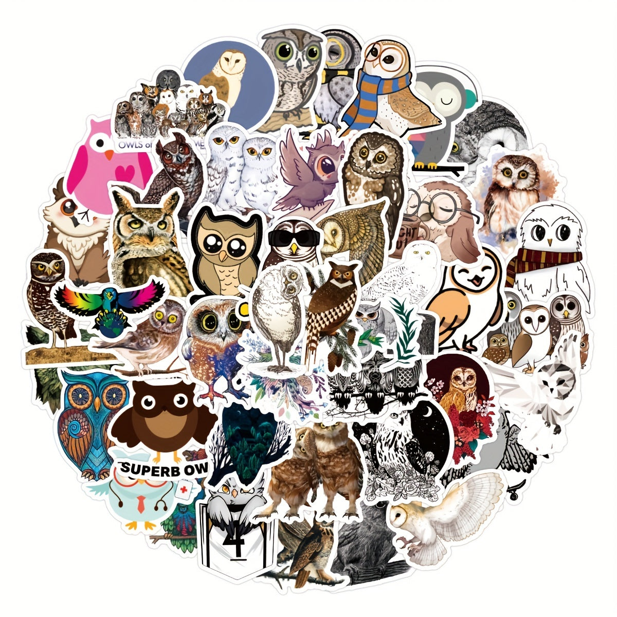 50pcs Owl Stickers Waterproof Material for Mobile Phone Luggage Notebook