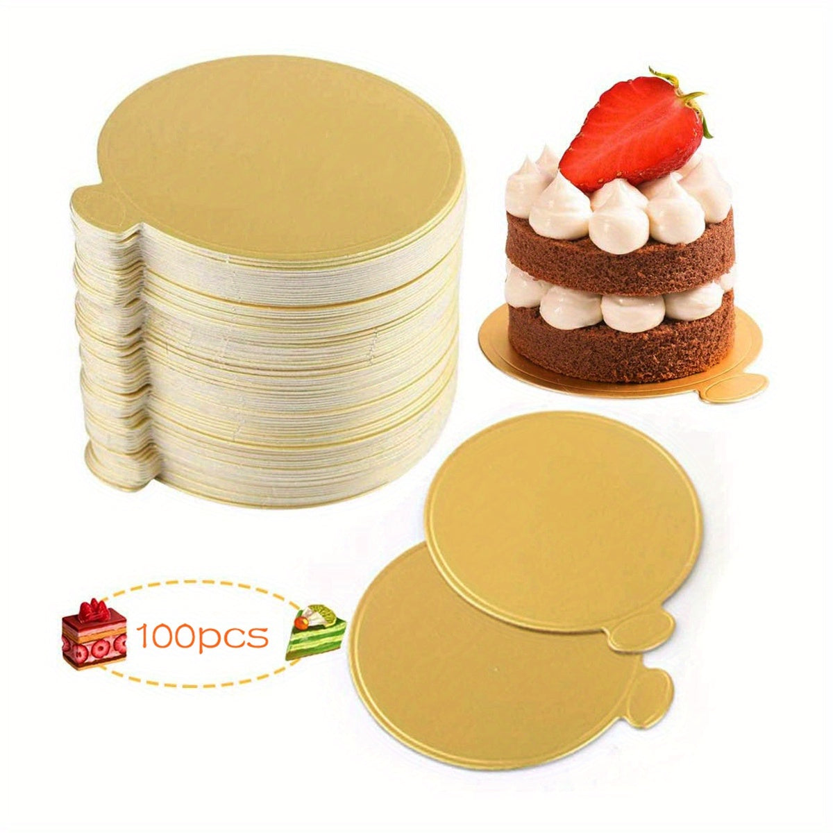 50 Mini Golden Cake Boards Disposable Cupcake Trays 3"