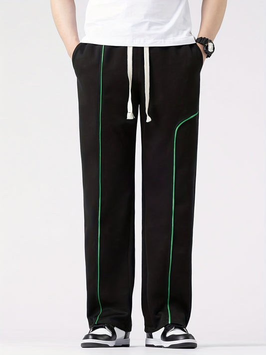 Contrast Stitching Joggers Men's Casual Loose Fit Stretch Waist Drawstring Pants