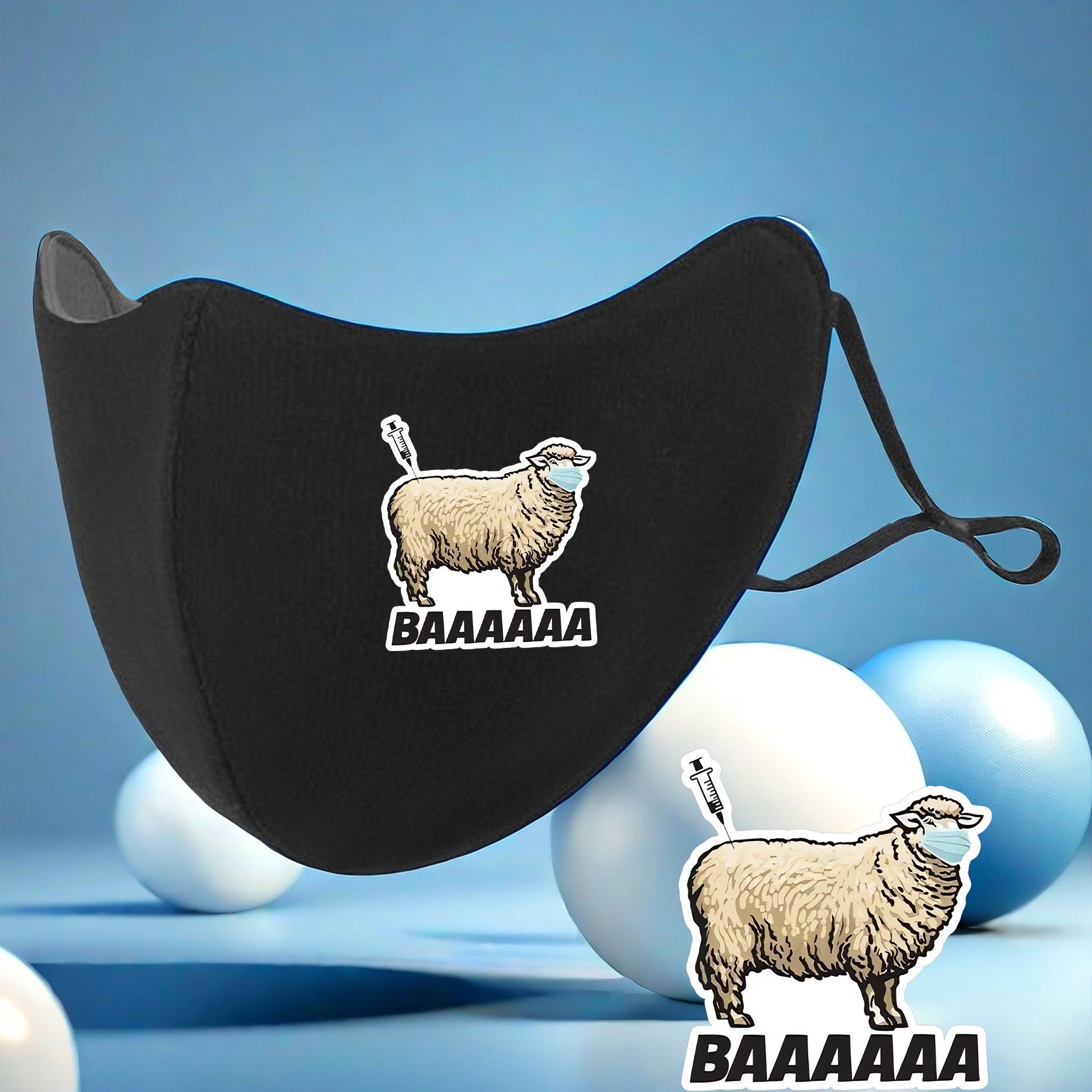 3D Plush Warm Mask 6133 Wearing Mask Sheep & Vaccine Symbol