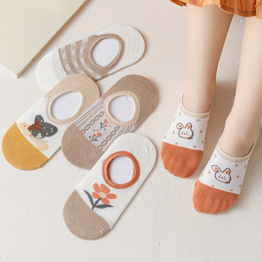 5pairs Cartoon Flower Little Rabbit Children's Non-slip Ankle Socks