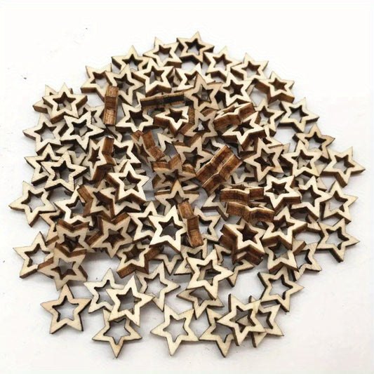 100 Pcs Star Wood Cutouts for Crafts - Christmas Flag Winter Decor