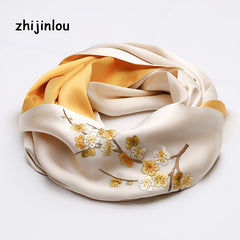 Silk Scarf Peach Branch Embroidery Shawl Sunscreen Windproof Head Wrap