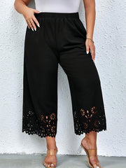  Pants Women's Plus Solid Scallop Trim Elastic High Rise