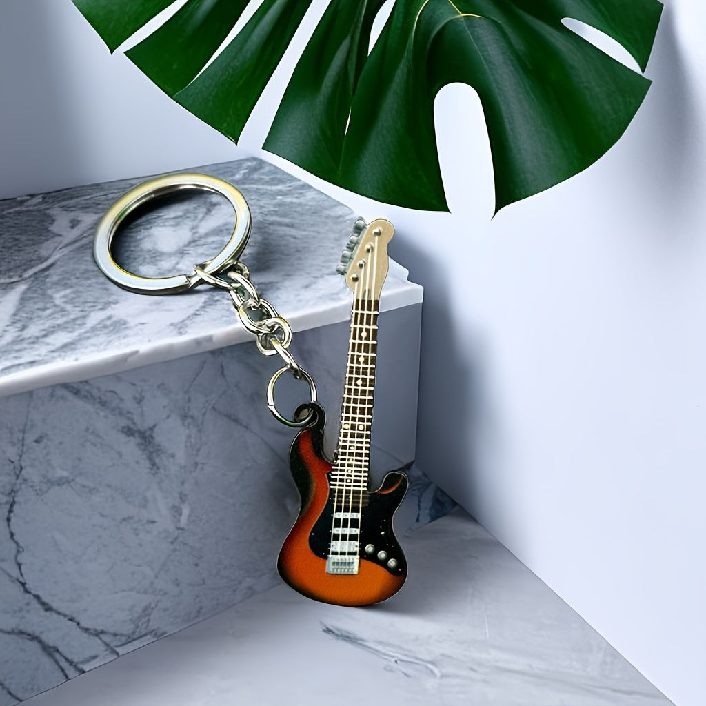 Colorful Guitar Instrument Shape Pendant Keychain