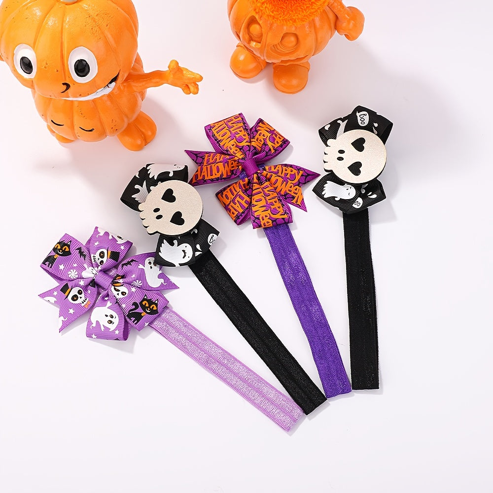 4pcs Halloween Funny Bow Hairband Ghost Skull Print Bow Headbands