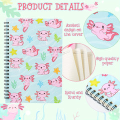 2 Pack Axolotl Lined Journal A5 Notebooks - Foldable Notepad for Girls