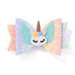 Cartoon Sequins Unicorn Bow Hair Clip for Girls