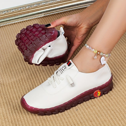 Women's Faux Leather Sneakers Lace Up Walking Shoes