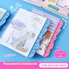 Lockable Password Notebook for Students with Cartoon & Pink Accents
