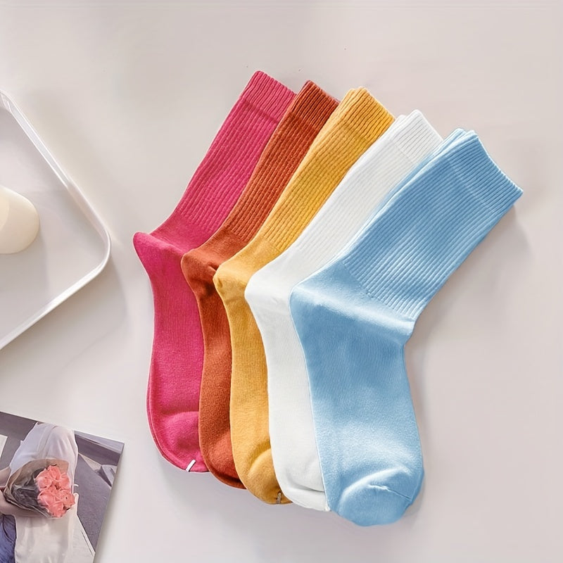 10 Pairs Women's Mid Tube Socks Comfy & Breathable Solid Color Stockings