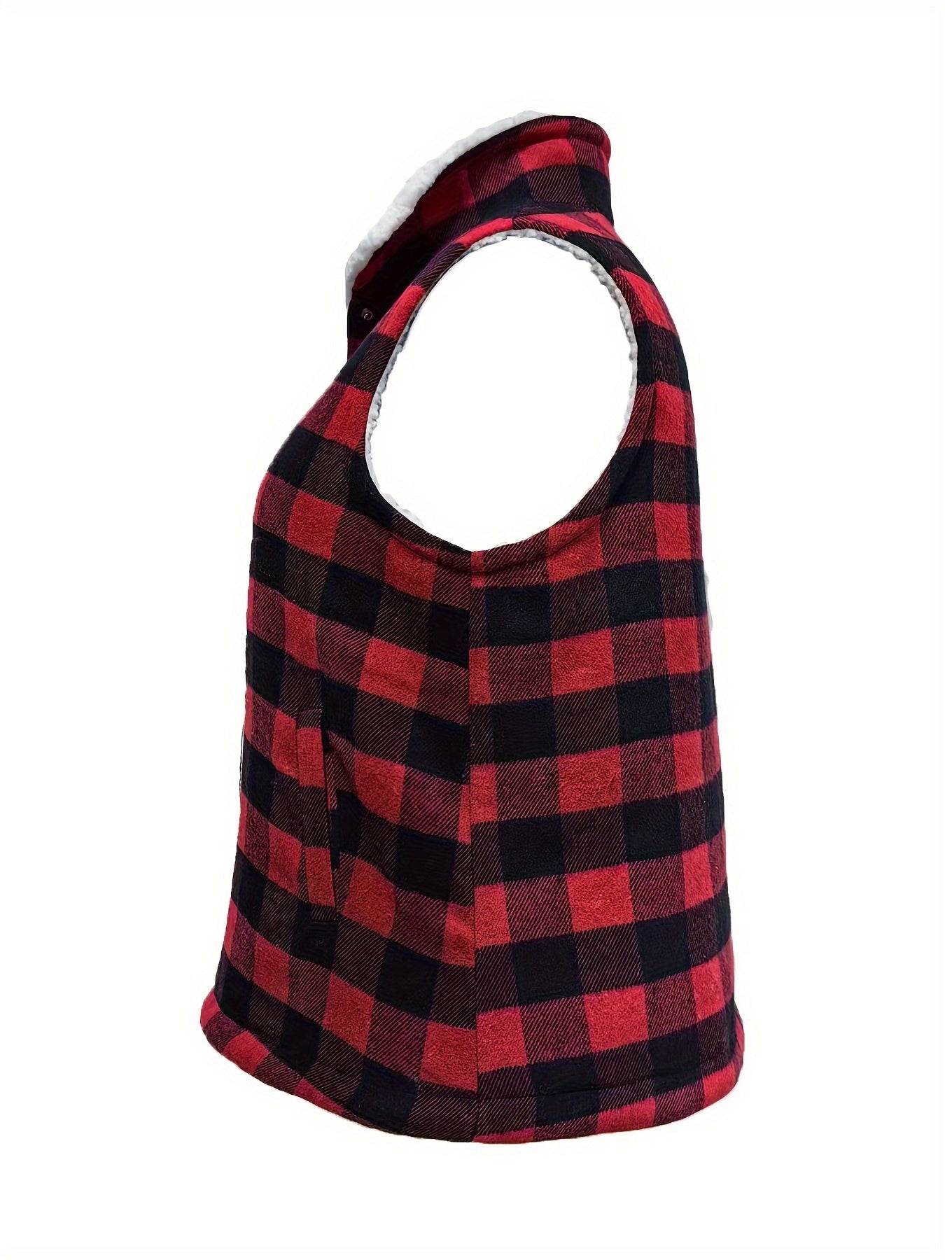  Gingham Print Fleece Liner Vest Coat