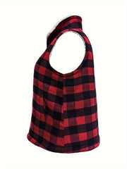  Gingham Print Fleece Liner Vest Coat