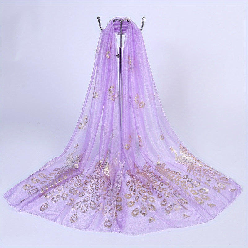 Peacock Hot Stamping Chiffon Shawl Scarf Wrap