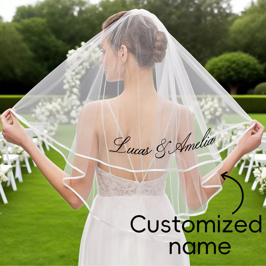 Custom Cursive Name Bridal Veil Sheer Wedding Veil with Train