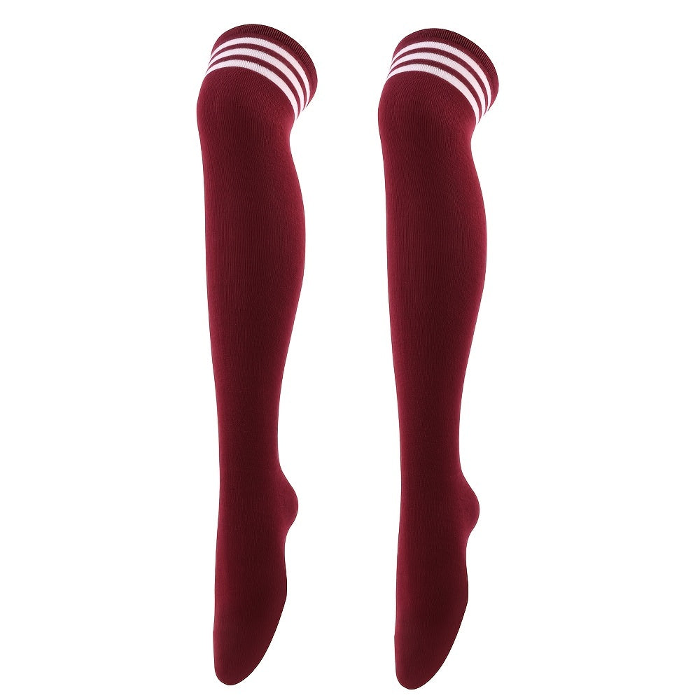Striped Trim Thigh High Socks Over The Knee Stockings