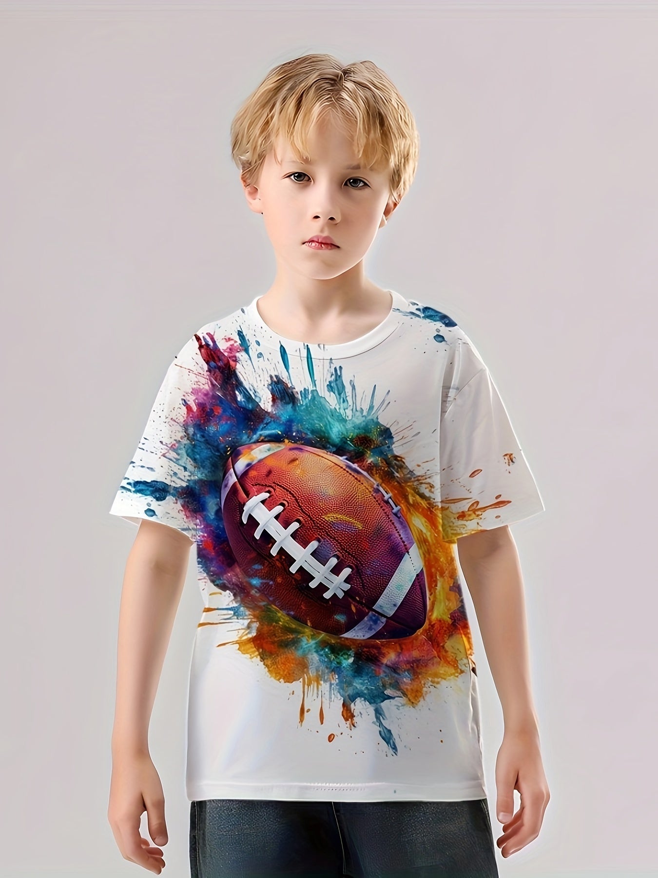 Colorful 3D Print Rugby T-Shirt for Boys