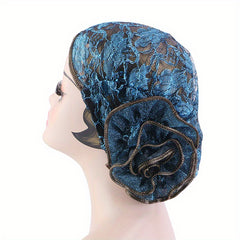 Plate Flower Lace Turban Cap Solid Head Wrap Elastic Hijab Cap