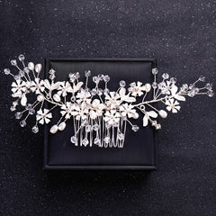 Silvery Faux Pearl Crystal Hair Comb Wedding Hair Accessories For Bride Women
