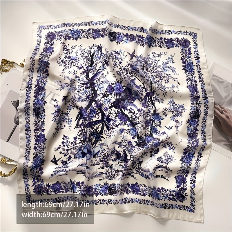 Vintage Flower Print Bandana Silk Scarf Neckerchief Hair Accessory
