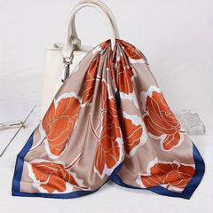 Maple Leaf Print Square Scarf Classic Silk Shawl Women Head Wrap Satin Bandana