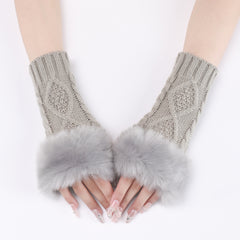 Women's Cable Knit Half Finger Gloves Plush Warmth Winter Arm Warmer