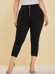 Women's Plus High Rise Zipper Stretch Slim Fit Pants