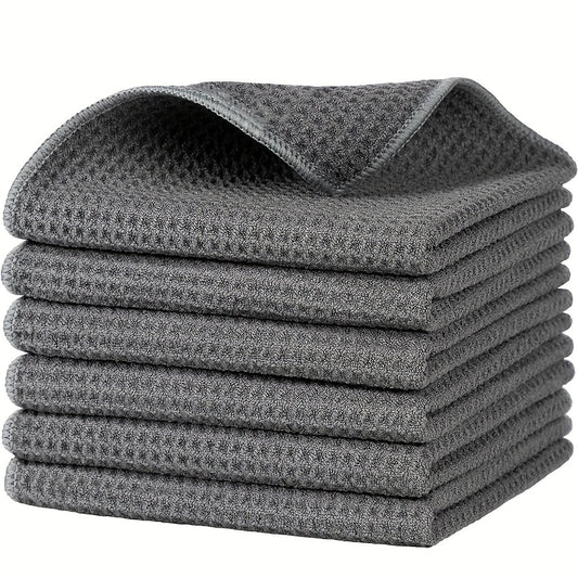6pcs Waffle Cleaning Towels Reusable Absorbent Microfiber Cloths