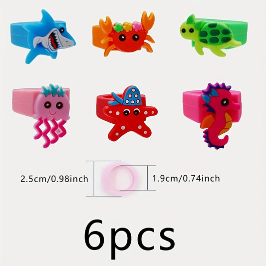 6pcs Ocean Animal Finger Rings Decoration Party Small Gift Children's Rings