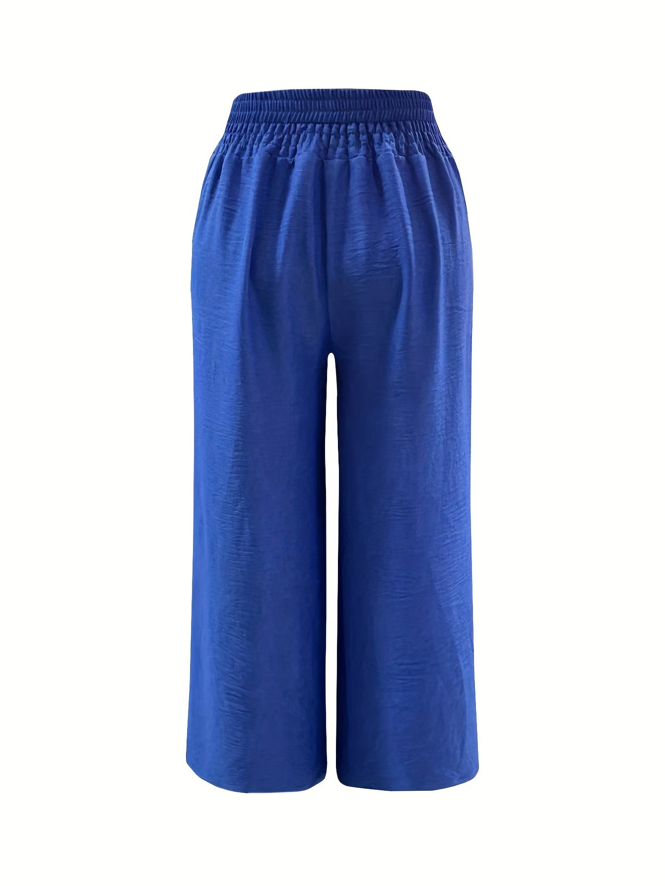  Solid Wide Leg Trousers with Elastic Waist