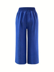  Solid Wide Leg Trousers with Elastic Waist