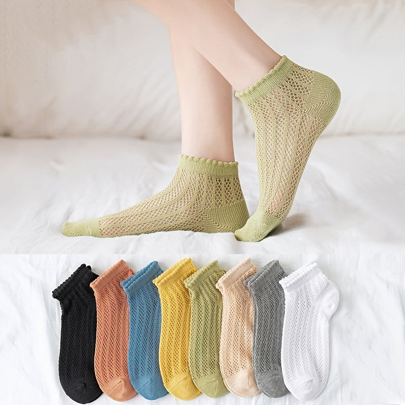 8 Pairs Lightweight Cutout Mesh Ankle Socks Women's Stockings