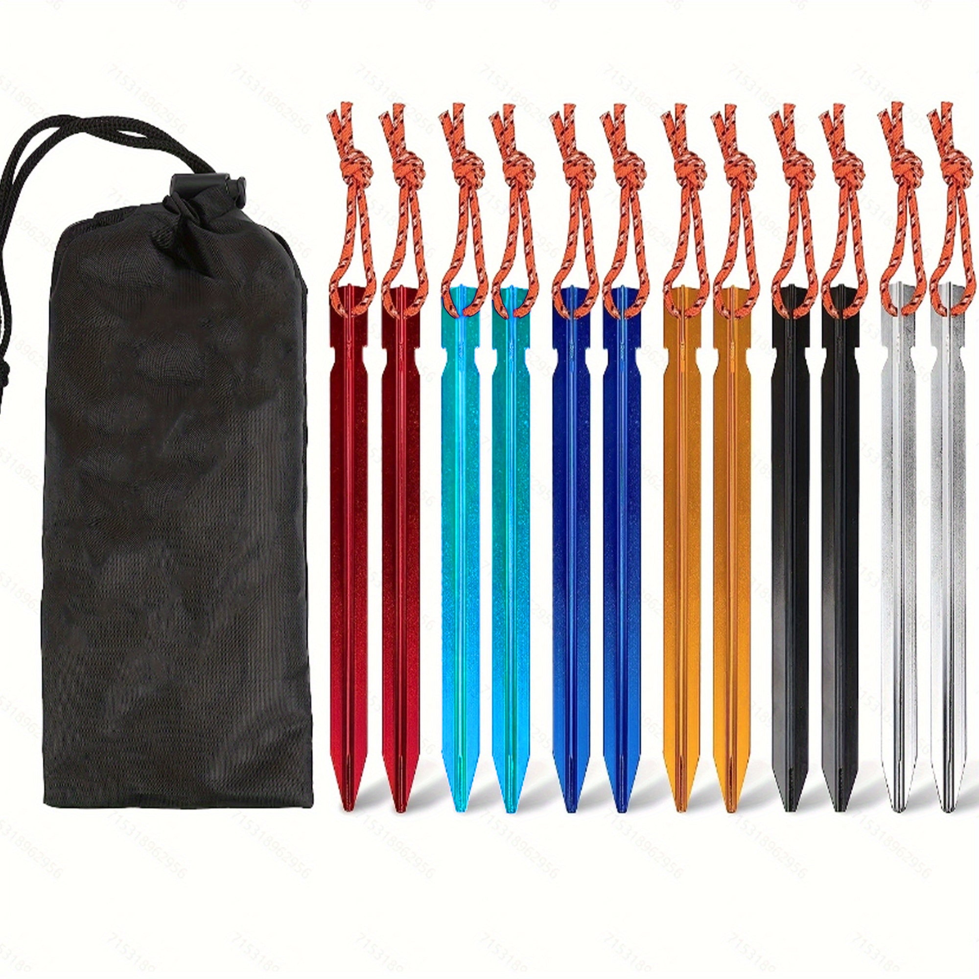 12pcs Colorful Aluminum Ground Nails with Reflective Rope for Camping