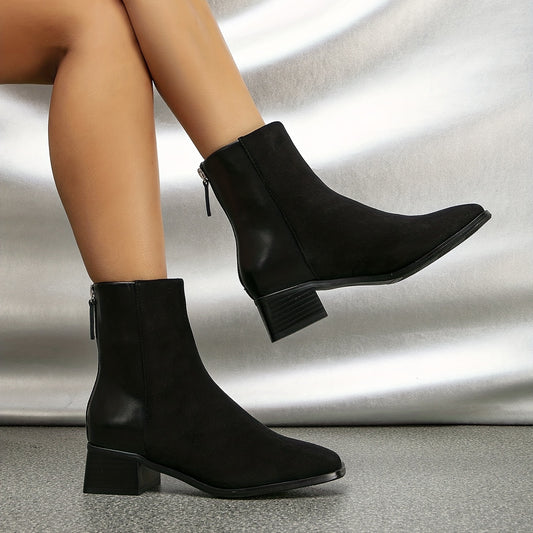 Solid Chunky Heel Short Boots Back Zipper Ankle Boots Women's Boots