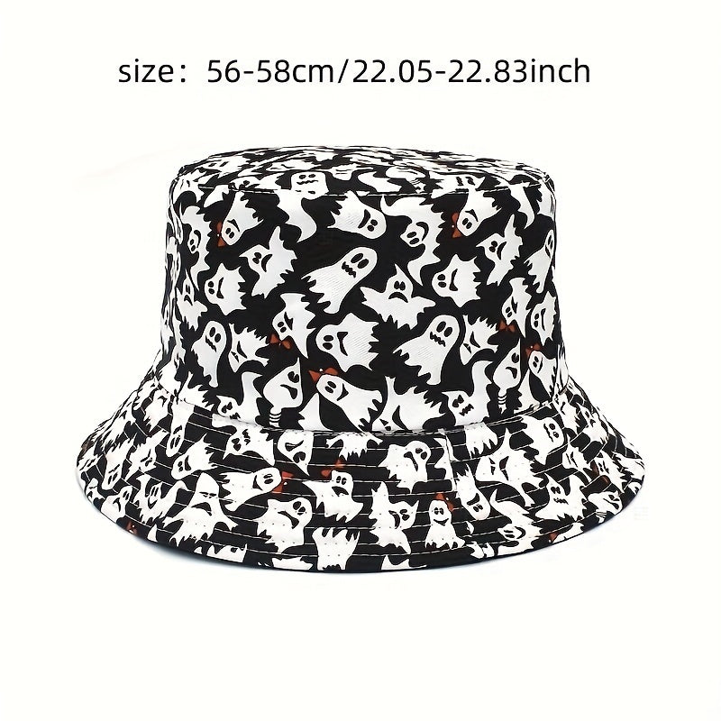 Skull Ghost Print Bucket Hat Halloween Cartoon Sunscreen Basin Hats