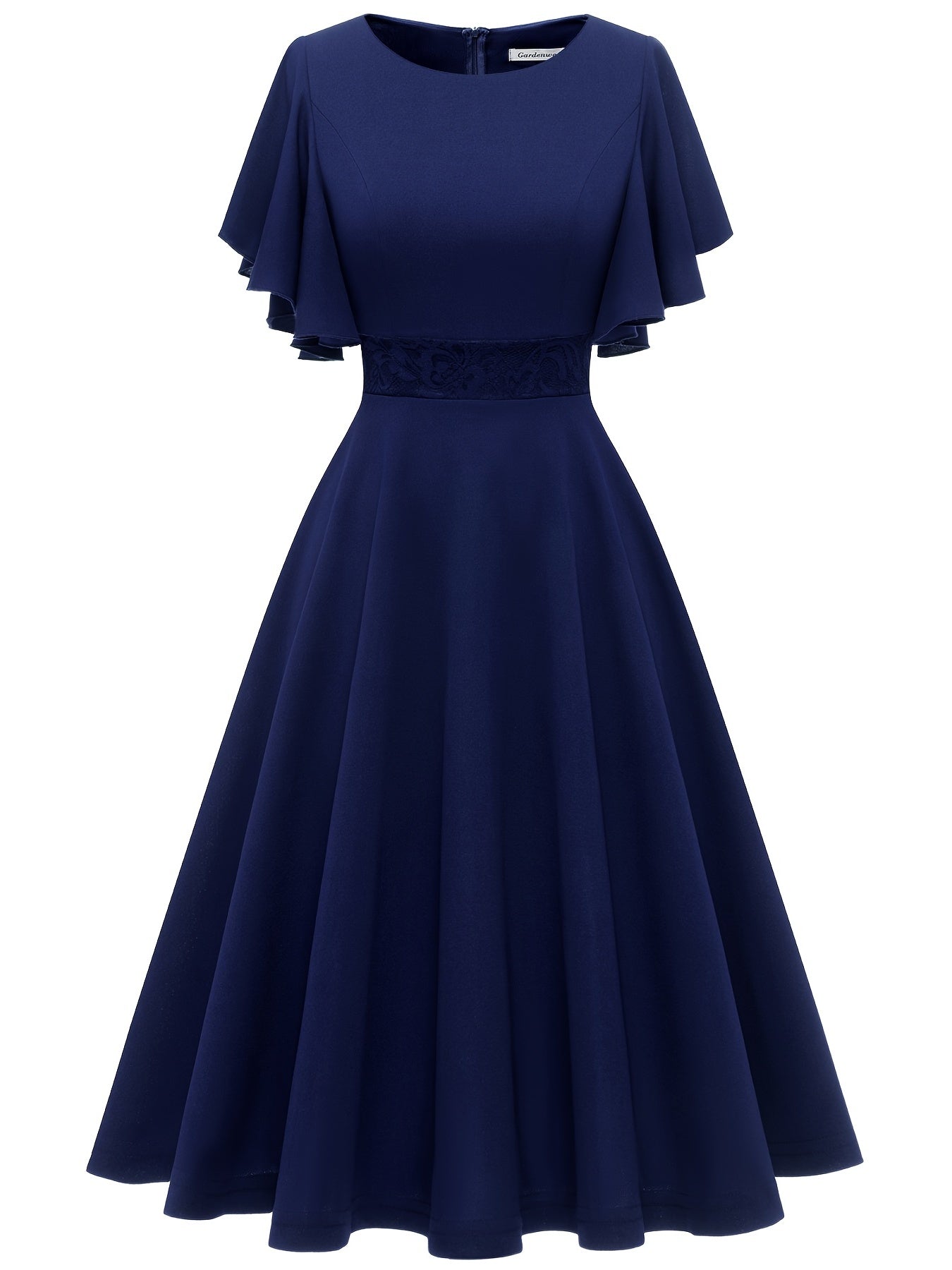 Ruffle Sleeve Slim Dress Zip Back Crew Neck