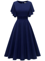 Ruffle Sleeve Slim Dress Zip Back Crew Neck