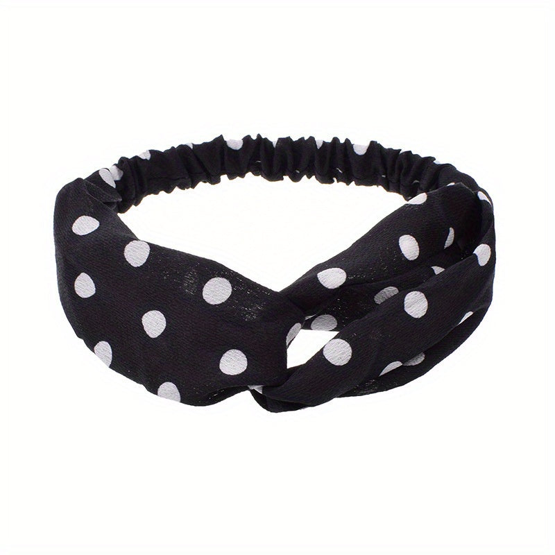 Polka Dotted Twisted Fabric Elastic Headband Soft Hair Band