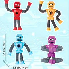 4pcs Stretchable Robot Toys with Suction Cups Durable Plastic Assorted Colors