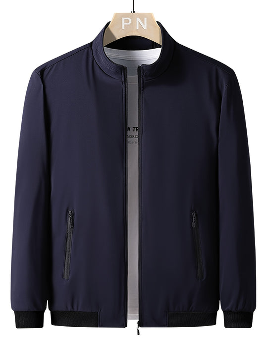Men's Stand Collar Lightweight Windbreaker Full Zip Varsity Jackets